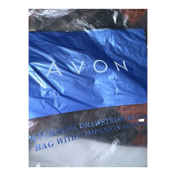 Avon Vintage Patchwork Drawstring Bucket Bag Brown Faux Leather Alligator Emboss - Picture 5 of 5